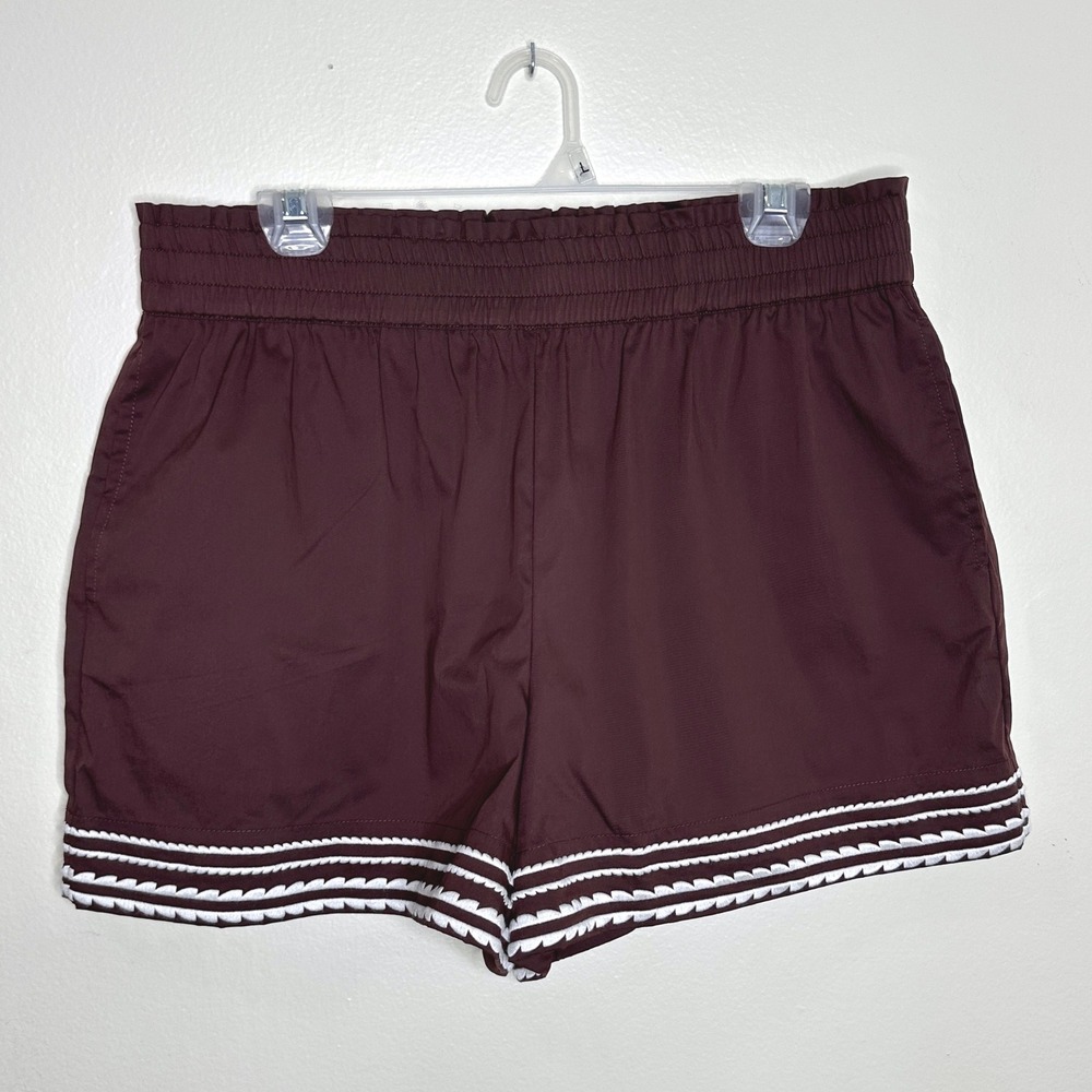 Caroline Constas Shorts Brown Embroidered Hem Elastic Waist size Large